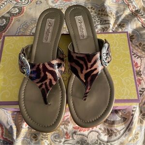 New BRIGHTON Lark Zebra Embossed Thong Sandals